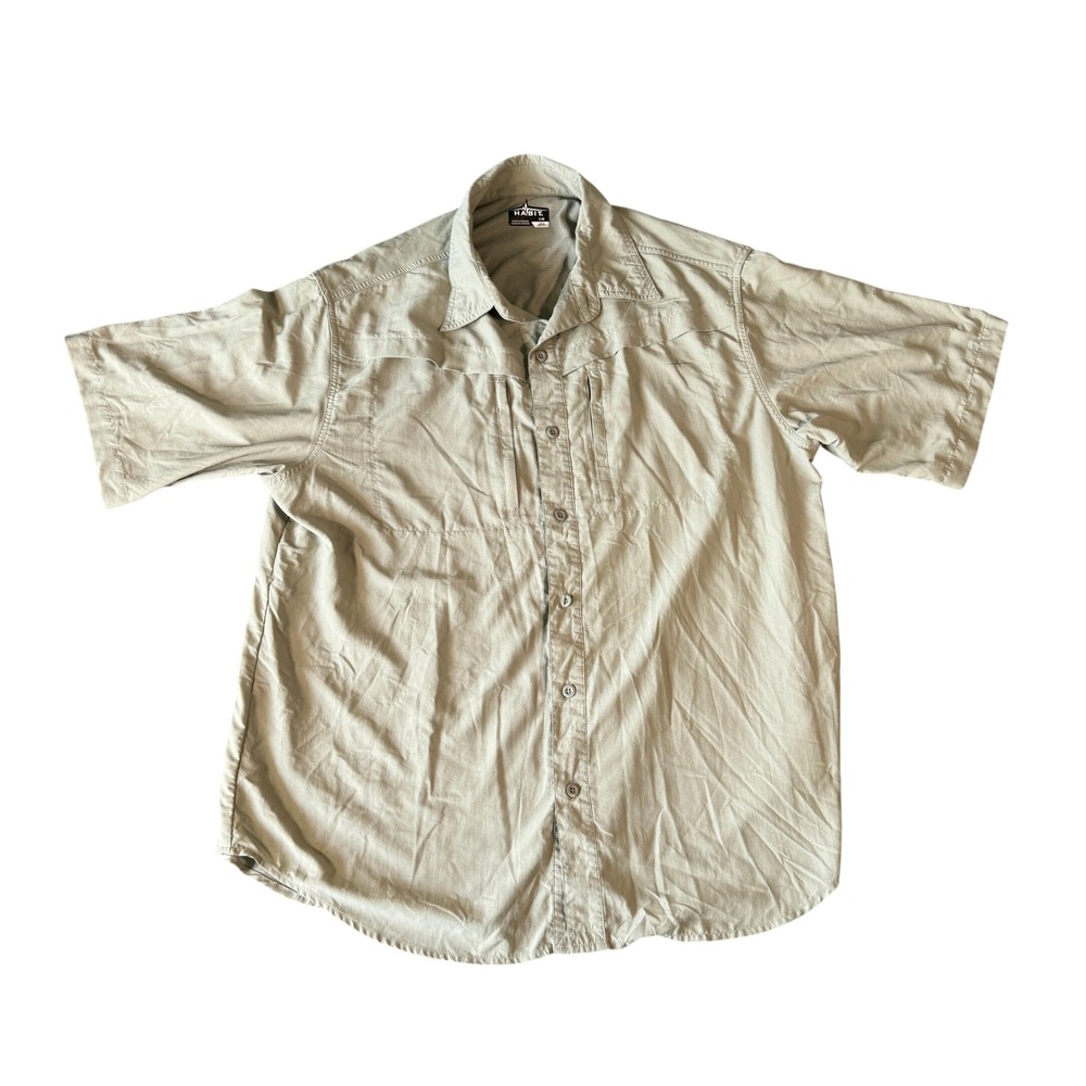 Habit Mens Large‎ Khaki Short Sleeve Fishing Shirt UPF 30 Ripstop Ventilated L